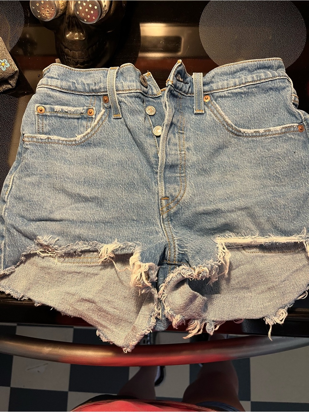 Women’s Light Blue Distressed Levi 501 Denim Shorts